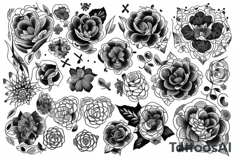 Free flowing floral 
with geometric line tattoo idea
