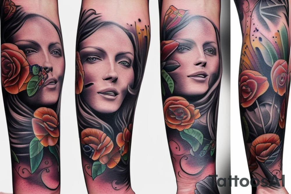 Free flowing realistic long Florals tattoo idea