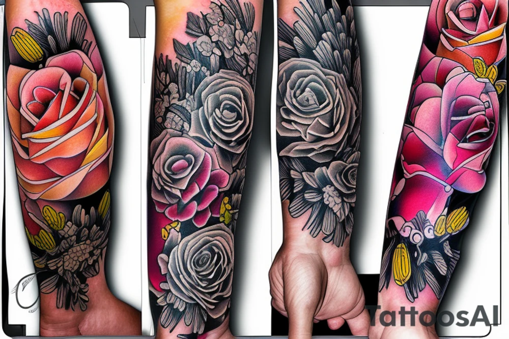 Free flowing realistic long Florals tattoo idea