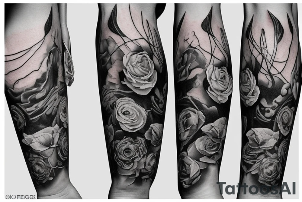 Free flowing realistic long Florals with different types of fine vines tattoo idea