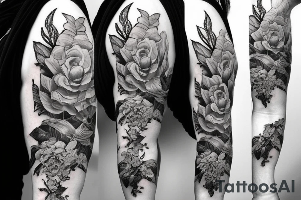 Free flowing realistic long Florals with different types of fine vines tattoo idea