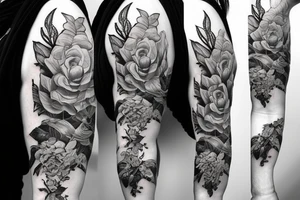 Free flowing realistic long Florals with different types of fine vines tattoo idea