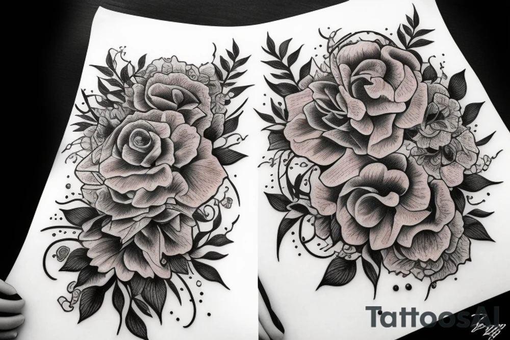 long Florals with different types of fine vines tattoo idea