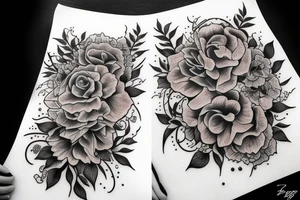 long Florals with different types of fine vines tattoo idea