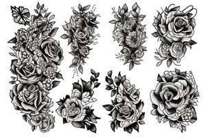 long Florals with different types of fine vines tattoo idea