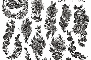 long Florals with different types of fine vines tattoo idea