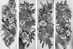 long Florals with different types of fine vines tattoo idea