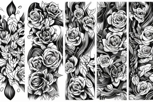 long Florals with different types of fine vines tattoo idea