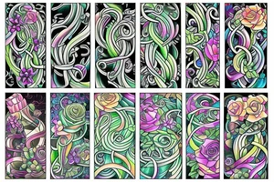 long Florals with different types of fine vines rainbow tattoo idea