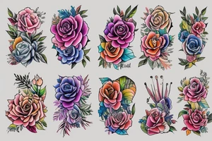 long Florals with different types of fine vines rainbow tattoo idea