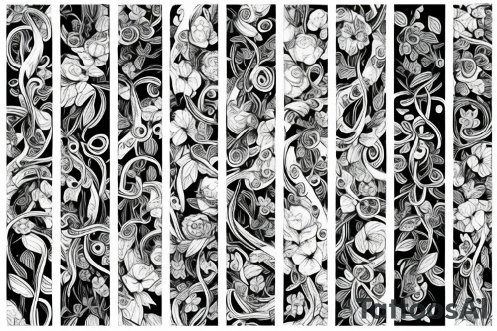 long Florals with different types of fine vines rainbow tattoo idea