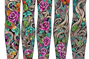 long Florals with different types of fine vines rainbow tattoo idea