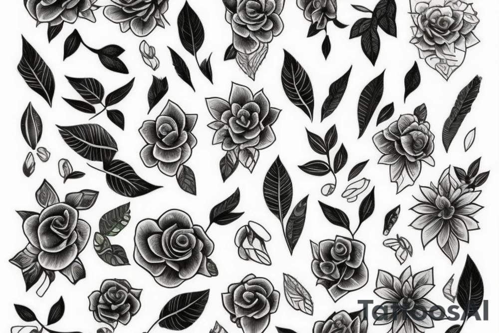 long Florals with different types of fine vines rainbow tattoo idea
