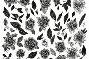 long Florals with different types of fine vines rainbow tattoo idea