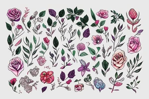long Florals with different types of fine vines rainbow tattoo idea