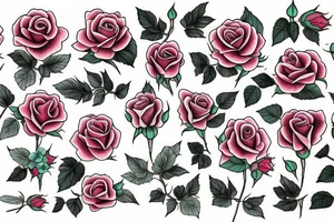 Florals rose bud with different types of fine vines rainbow tattoo idea