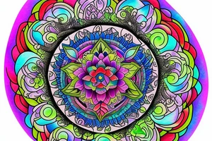 Florals rose bud with different types of fine vines rainbow mandala fade tattoo idea