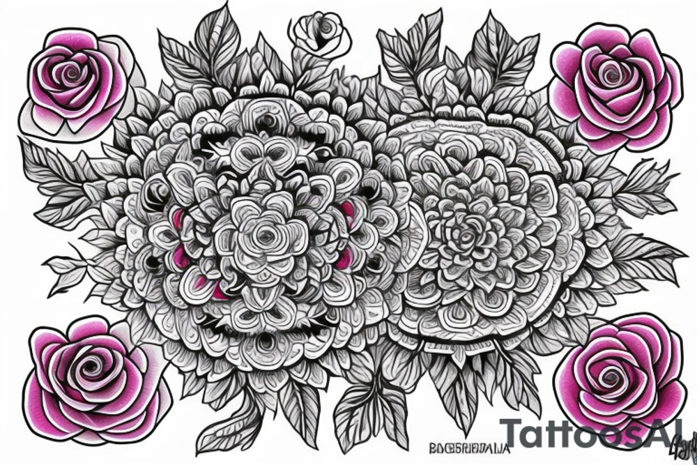 Florals rose bud with different types of fine vines rainbow mandala fade tattoo idea