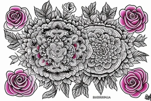 Florals rose bud with different types of fine vines rainbow mandala fade tattoo idea