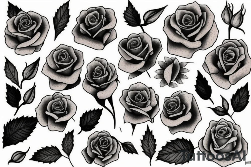 Florals rose bud with different types of fine vines tattoo idea