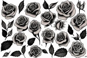 Florals rose bud with different types of fine vines tattoo idea