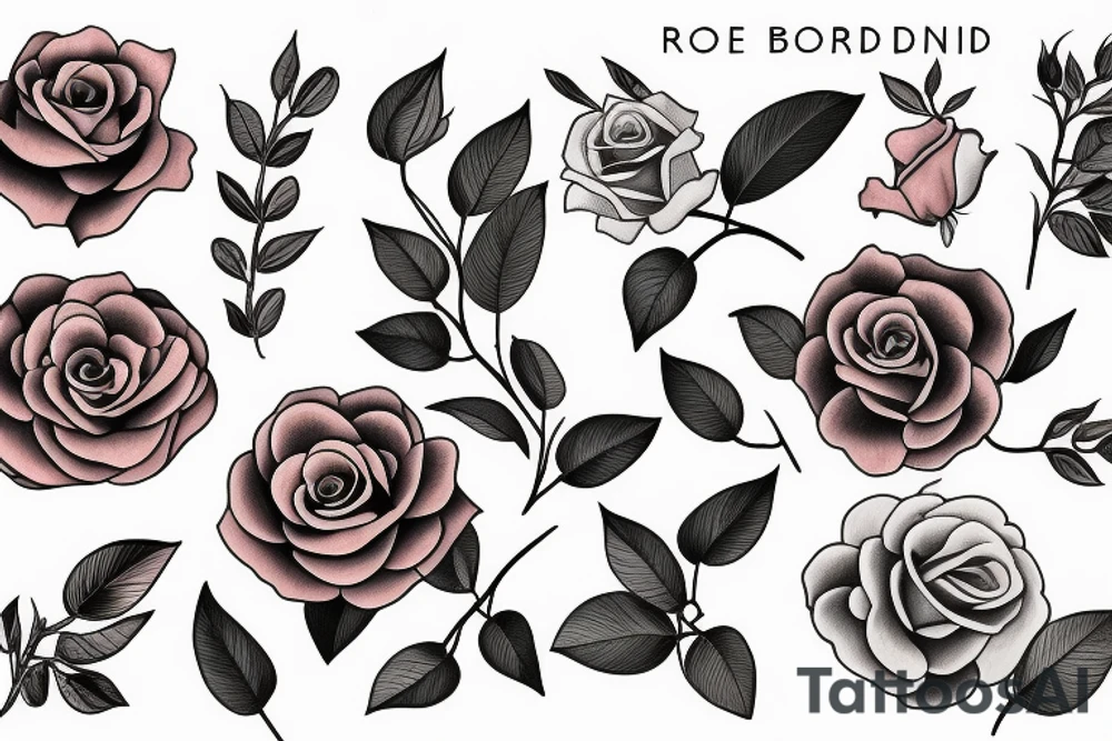 Florals rose bud with different types of fine vines tattoo idea