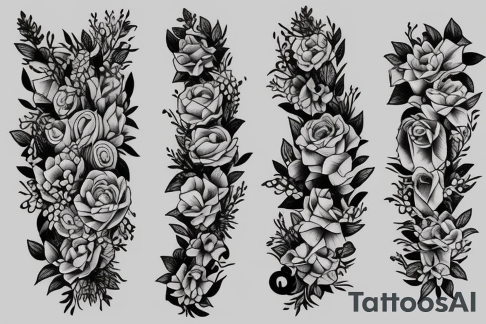 Flowers with different types of fine vines tattoo idea