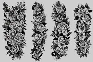 Flowers with different types of fine vines tattoo idea