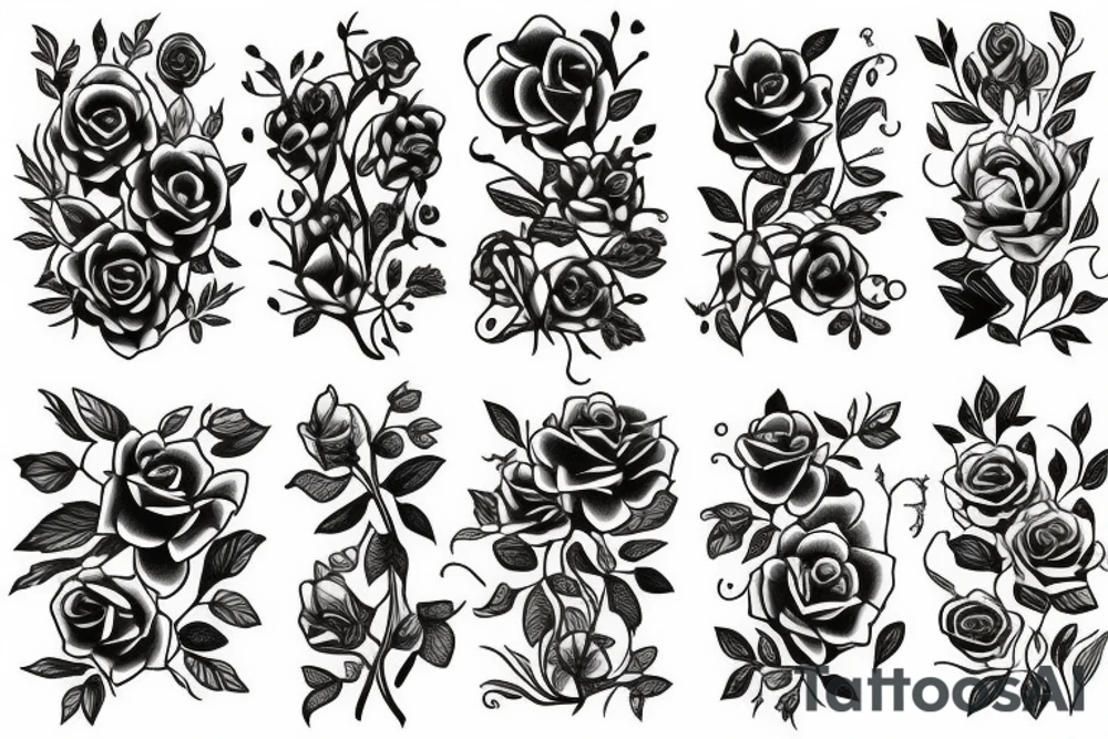 Flowers with different types of fine vines tattoo idea