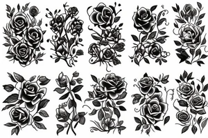 Flowers with different types of fine vines tattoo idea