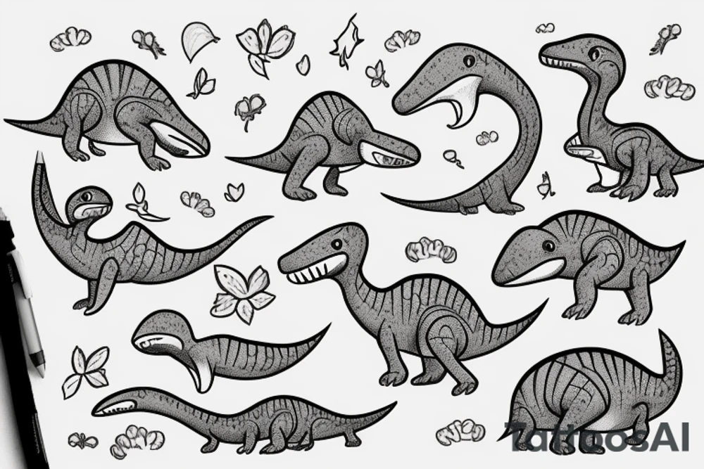 small cute dino tattoo idea