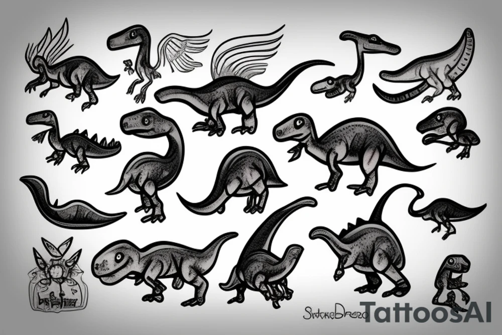 small dinosaur on fire tattoo idea