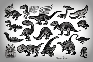 small dinosaur on fire tattoo idea