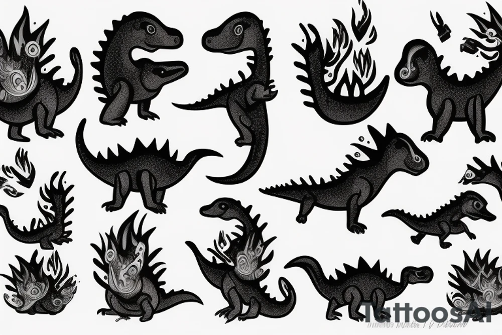 small dinosaur on fire tattoo idea