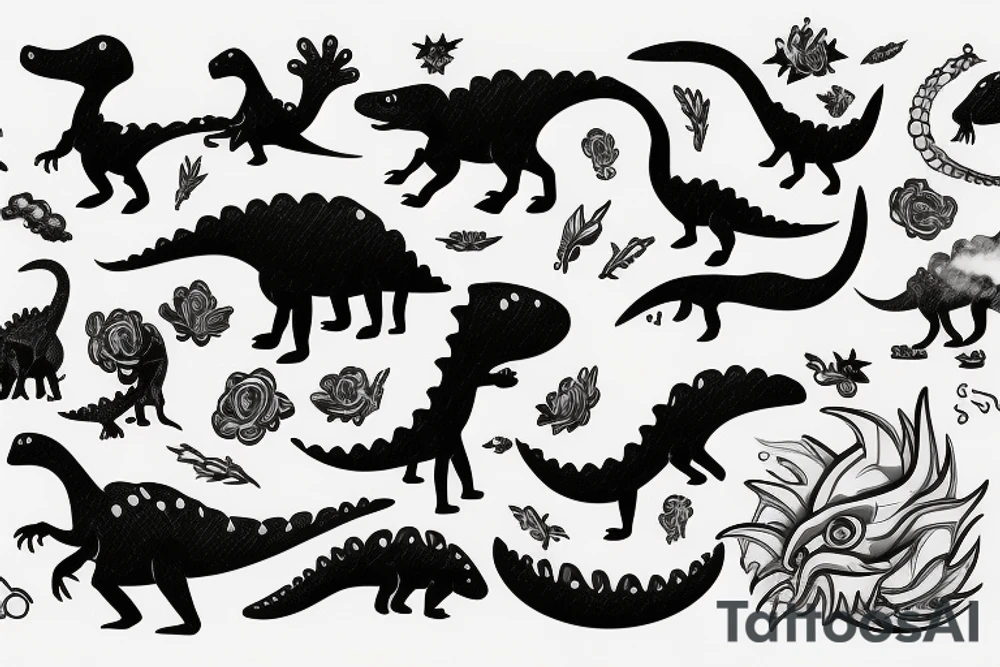 small dinosaur on fire tattoo idea