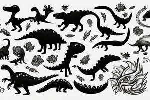 small dinosaur on fire tattoo idea