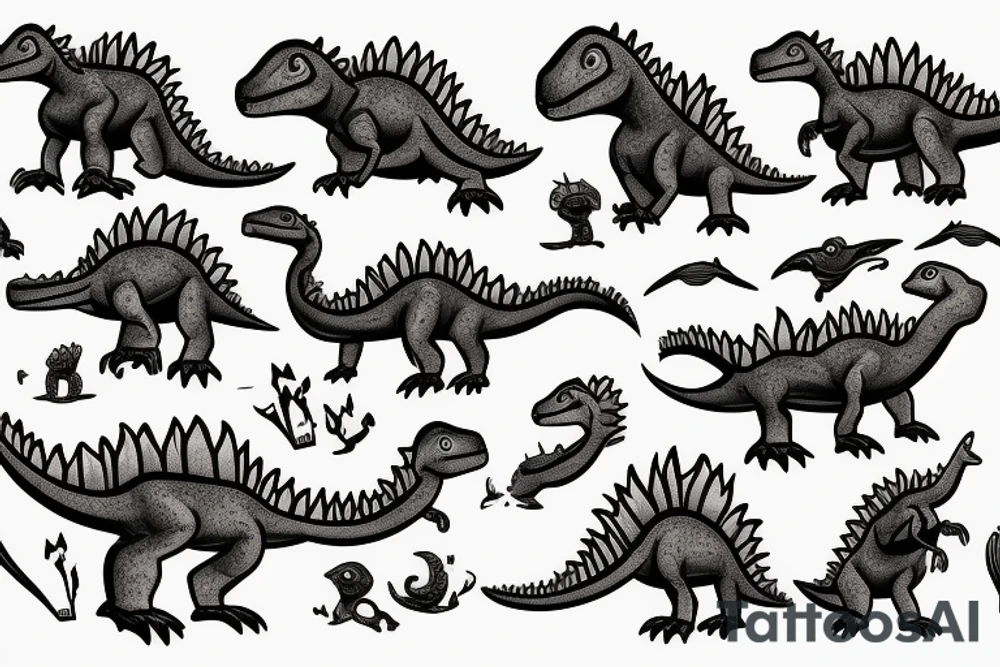 small dinosaur on fire tattoo idea