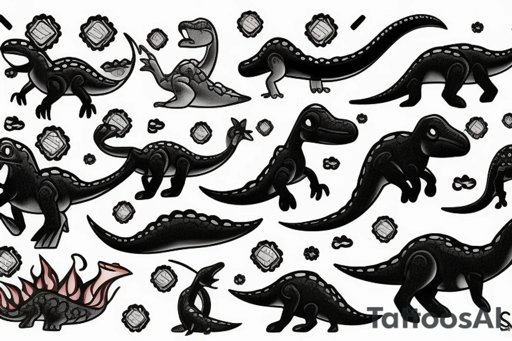 small dinosaur on fire tattoo idea