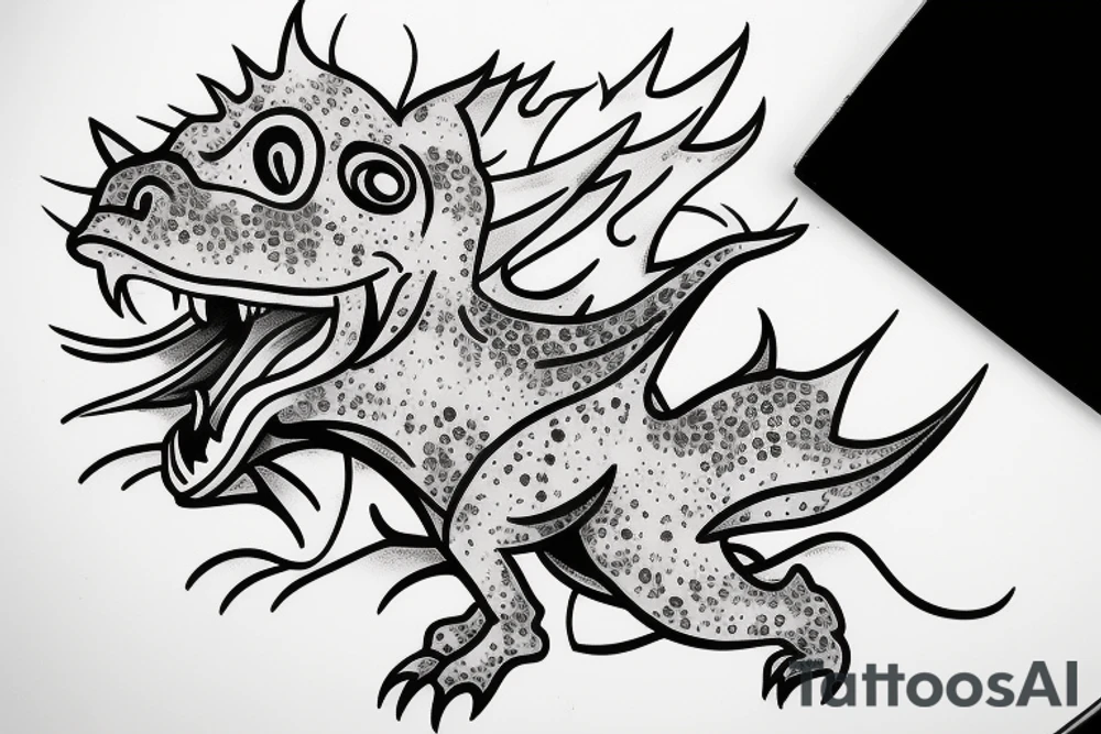small dinosaur on fire tattoo idea