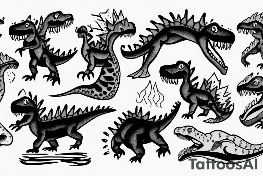 small dinosaur on fire tattoo idea