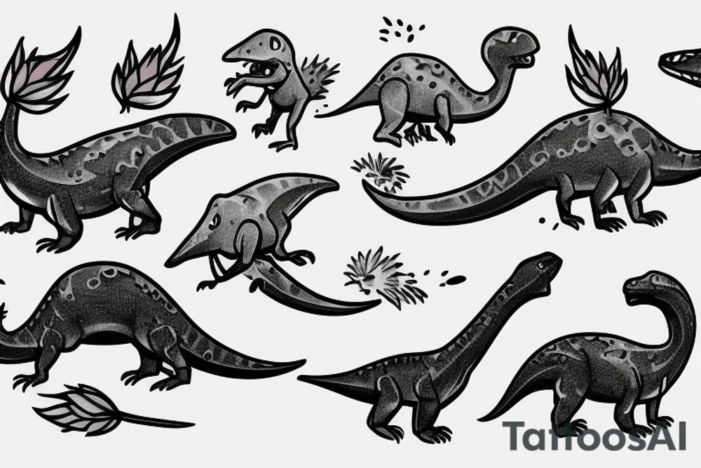 small dinosaur on fire tattoo idea