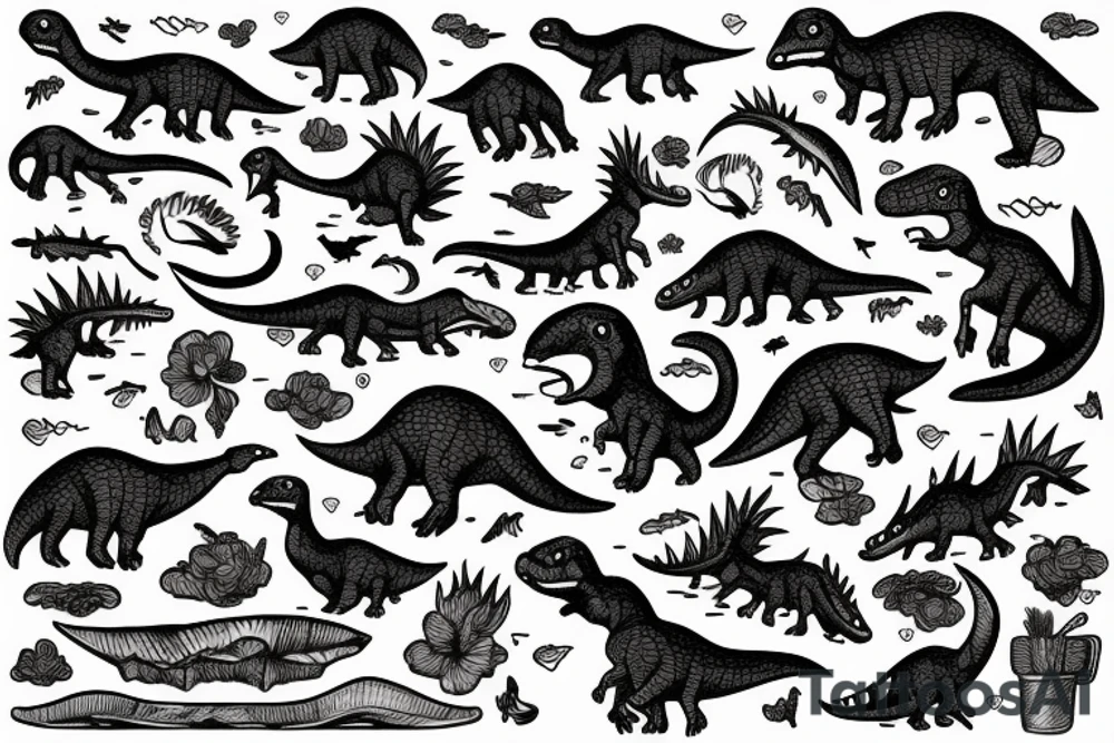 small dinosaur on fire tattoo idea