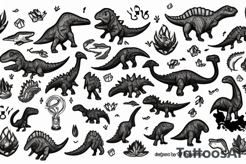 small dinosaur on fire tattoo idea