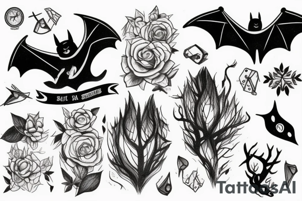 Bat, smoke, forest tattoo idea