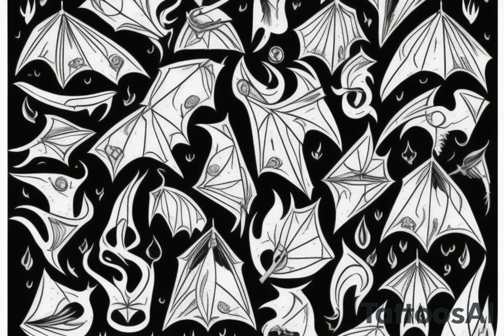 Bat, smoke, forest tattoo idea