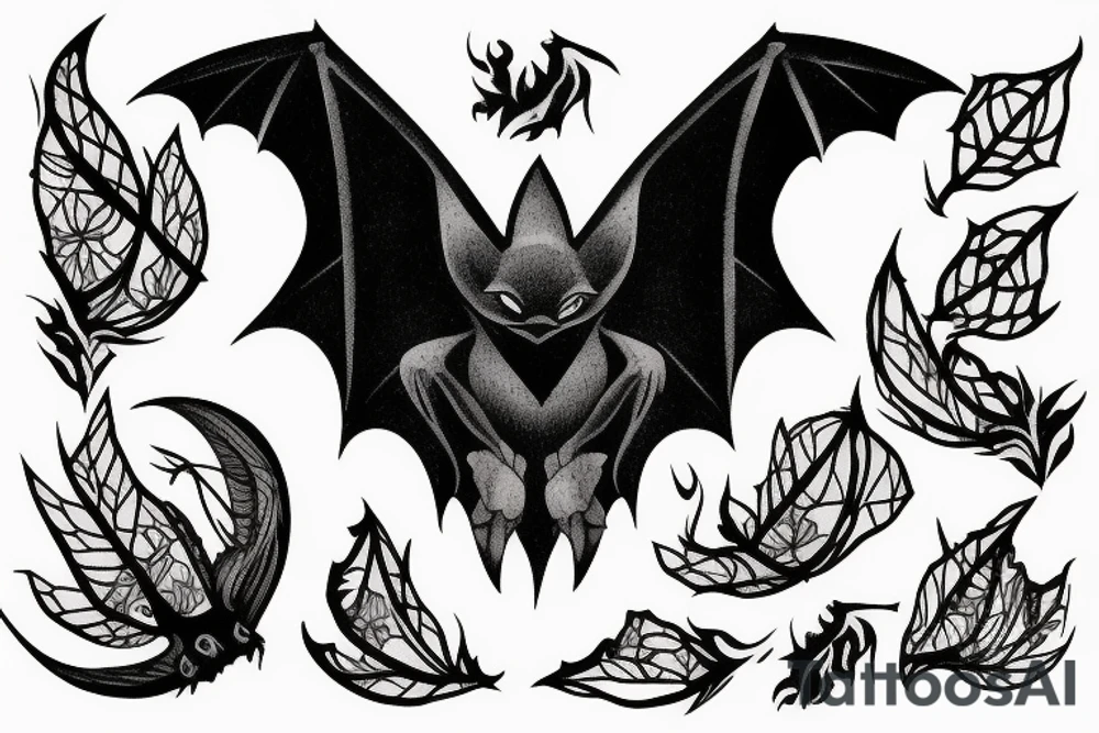 Bat, smoke, forest tattoo idea
