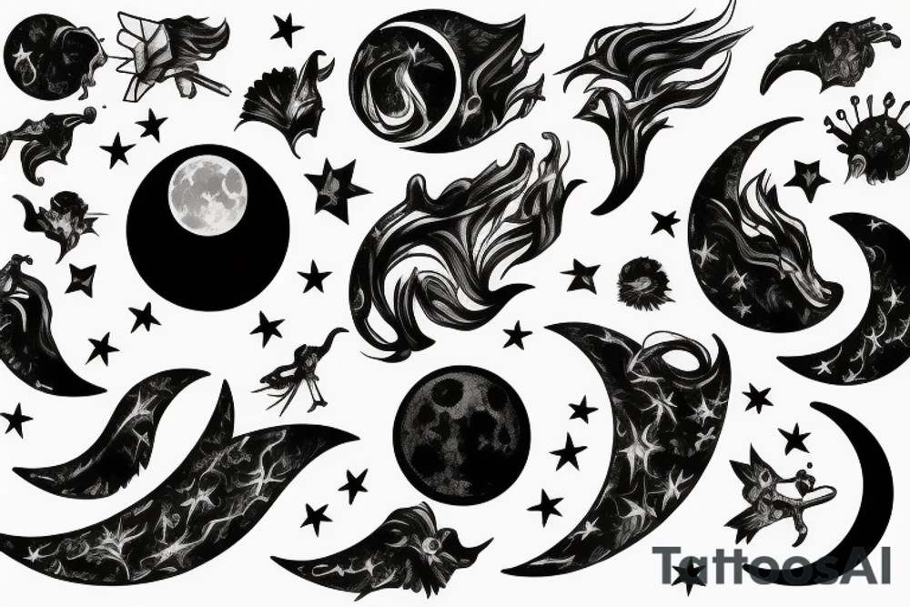 Moon, smoke tattoo idea