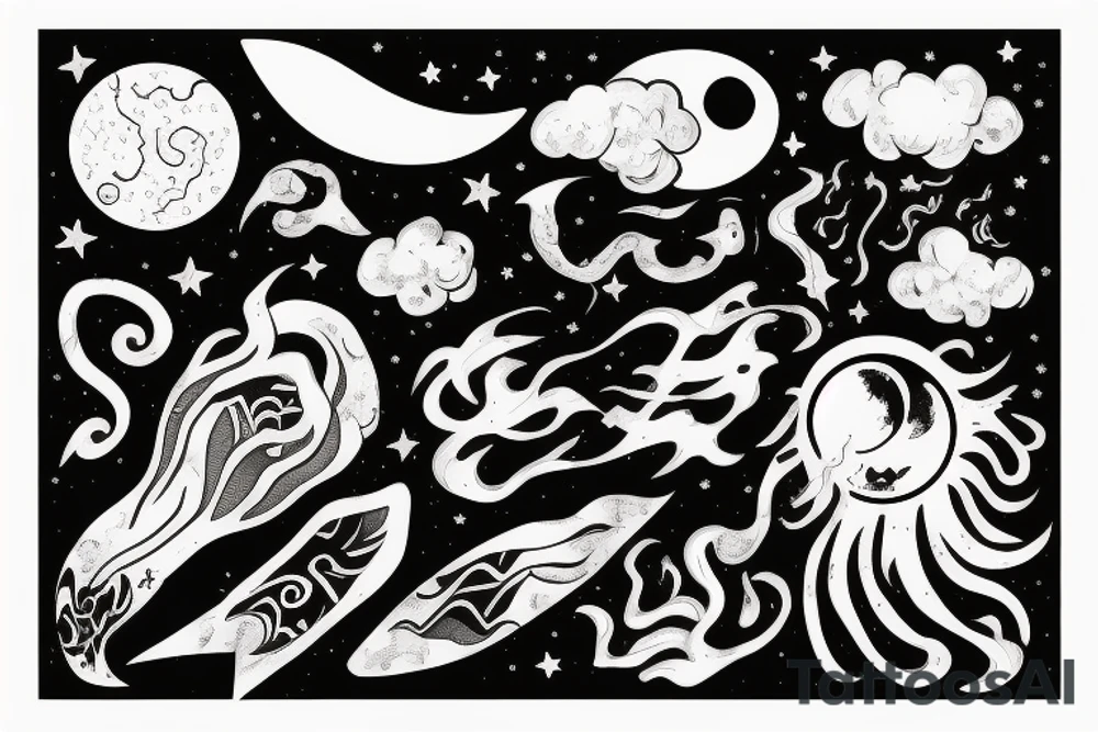 Moon, smoke tattoo idea