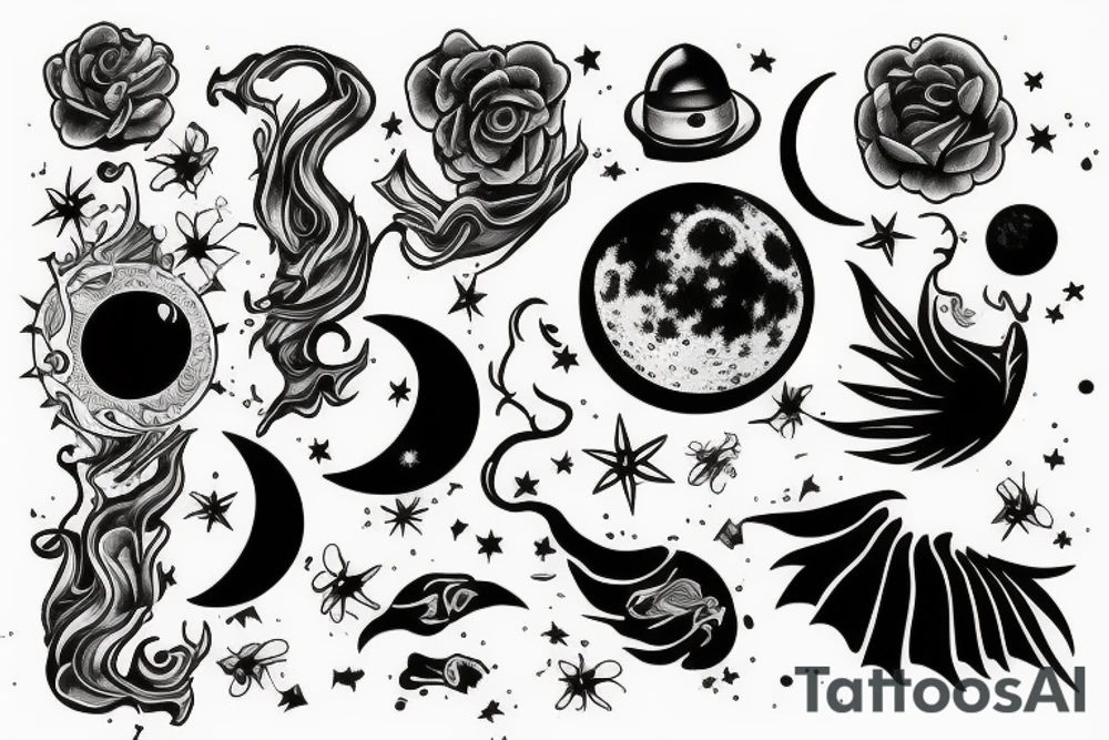 Moon, smoke tattoo idea