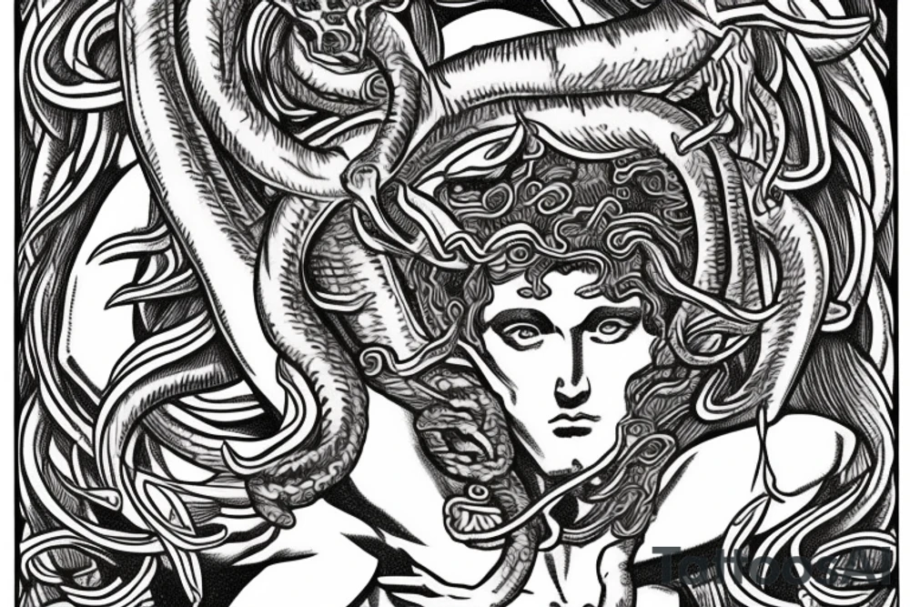 Perseus holding medusa’s head, maze around medusa’s head tattoo idea